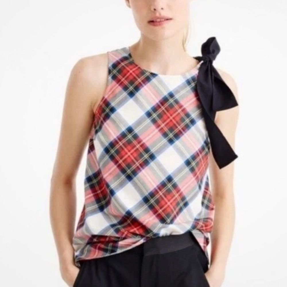 J. Crew tartan plaid Red, White and Blue Plaid Tie-ShoulderTank size 2